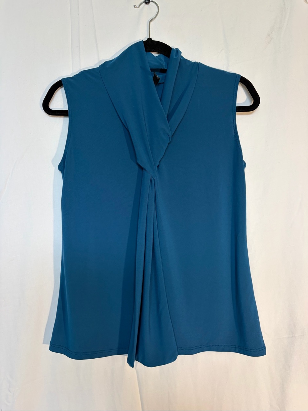 Jason Maxwell Sleeveless Twist-Neck Top in Teal Blue